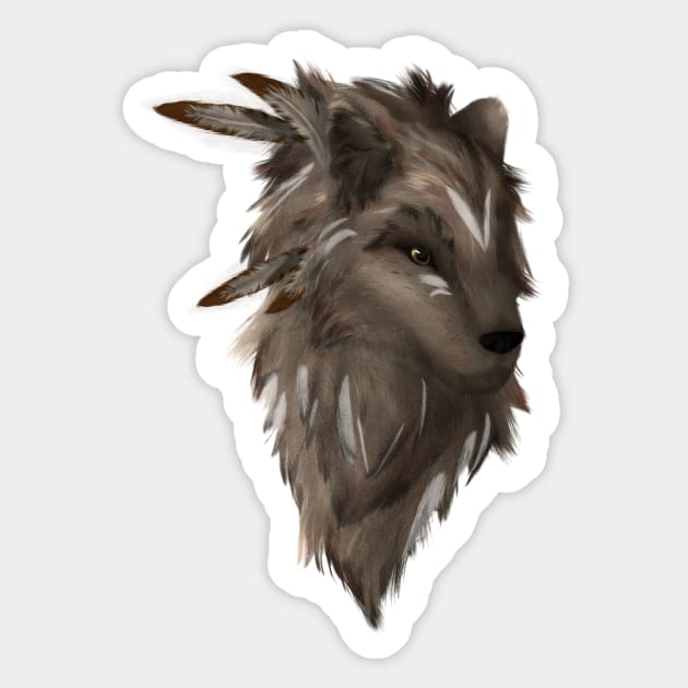 The Native Wolf (colored original version) Sticker by Wolfano